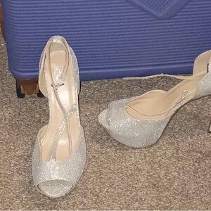 Sparkling Silver Peep Toe Heels